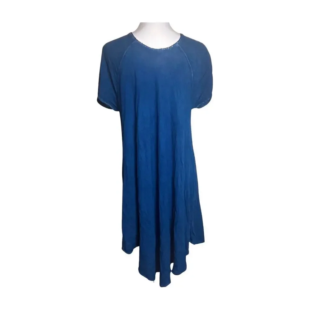 Boho Indie Blue Embroidered Swing Dress Free Size Festival India beach swim
